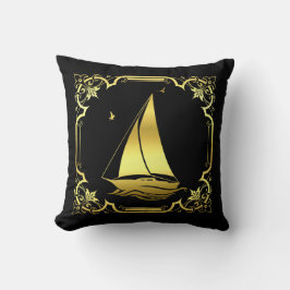 Nautische Segelboote Silhouette/Gold/Schwarz-Quadr Kissen