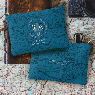 Nautische Seil-Monogramm-Karte Blau Zubehörtasche