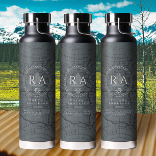 Nautische Seil-Monogramm-Karte Grau Trinkflasche