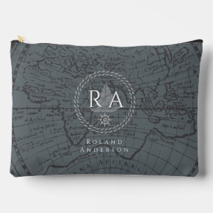 Nautische Seil-Monogramm-Karte Grau Zubehörtasche