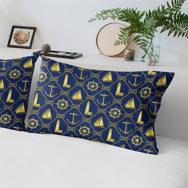 Nautische Seile mit Knoblauch-blauem Gold Kissenbezug (Von Creator hochgeladen)