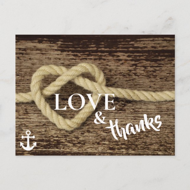 Nautische Seile und Anker LIEBE und Dank Postkarte (Vorderseite)