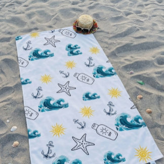 Nautische Sonne & Wellen Nahtloses Sommer Muster Strandtuch