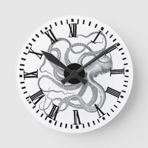 Nautische Steampunk-Oktopus-Vintage-Kraken-Zeichnu Runde Wanduhr
