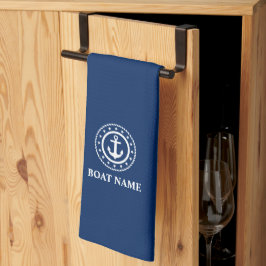 Nautische Sterne Boat Name Anchor Navy Blue Geschirrtuch