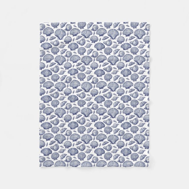 Nautische Strand-Blau-Muschel-Wurfdecke Fleecedecke (Vorderseite)