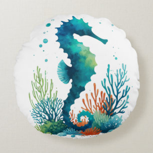 nautische/Strand-/Küsten-Seepferdchen-Kunst Rundes Kissen