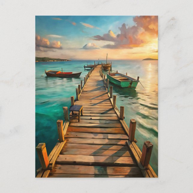 Nautische Strandpier-Boote Küste  Postkarte (Vorderseite)