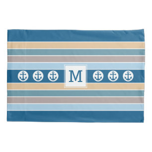 Nautische Streifen für kundenspezifische Monogramm Kissenbezug