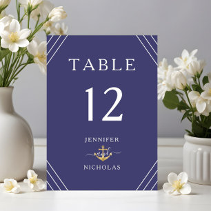 Nautische Streifen Gold Anker Marineblau Hochzeit Tischnummer