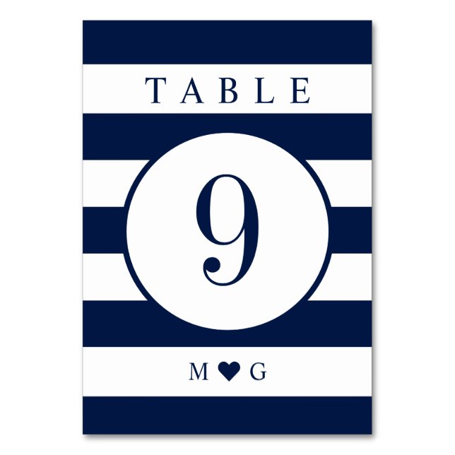 Nautische Streifen Mit Monogramm Hochzeitsszene Ti Tischnummer (Vorderseite)