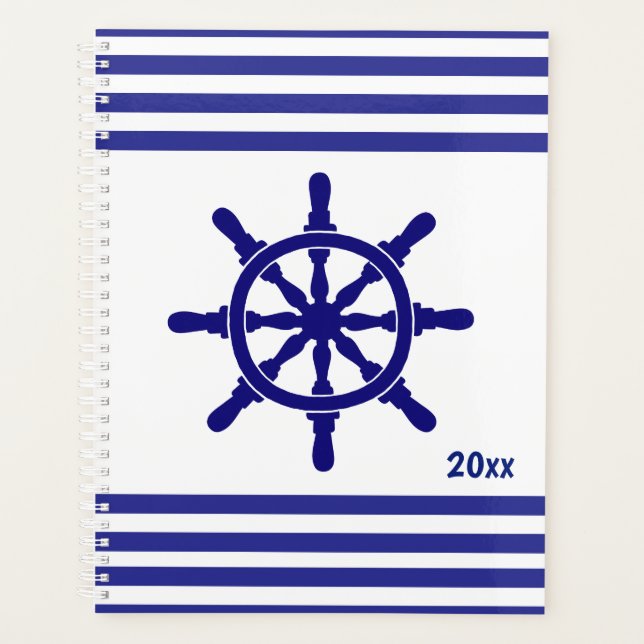 Nautische Streifen mit Schiffrad und Datum Planer (Vorderseite)