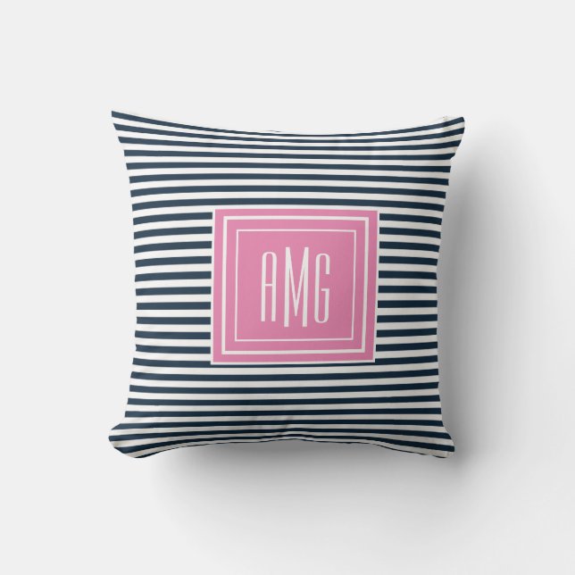 Nautische Streifen ⎢ Monogram-Throw-Kissen Kissen (Vorderseite)