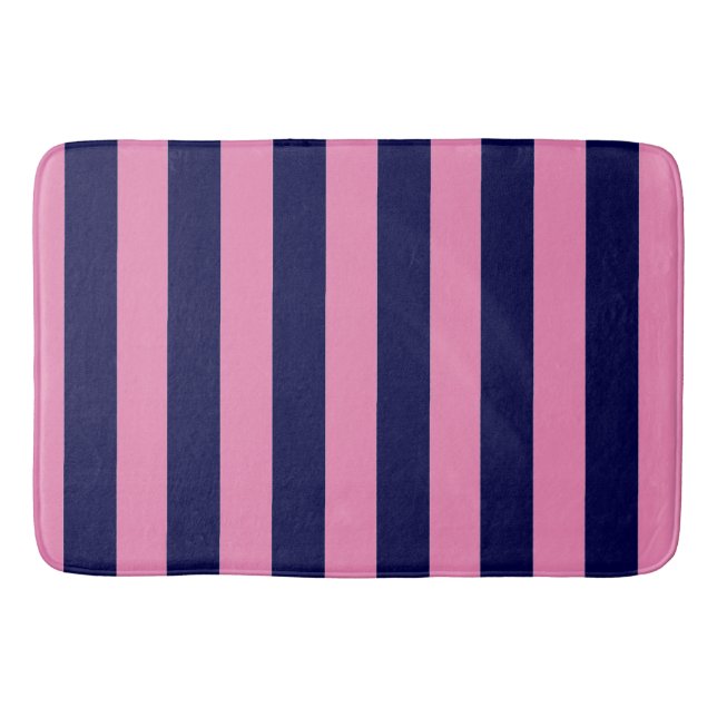 Nautische Streifen Navy Blue und Light Pink Badematte (Vorderseite)