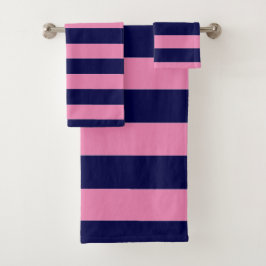 Nautische Streifen Navy Blue und Light Pink Badhandtuch Set