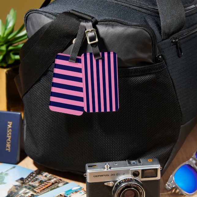 Nautische Streifen Navy Blue und Light Pink Gepäckanhänger (Vorderseite & Rückseite)