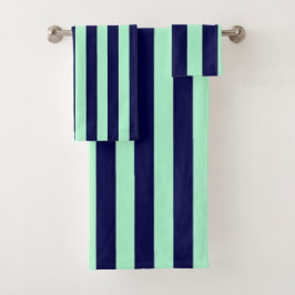 Nautische Streifen Navy Blue und Minze Green Badhandtuch Set