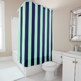 Nautische Streifen Navy Blue und Minze Green Duschvorhang