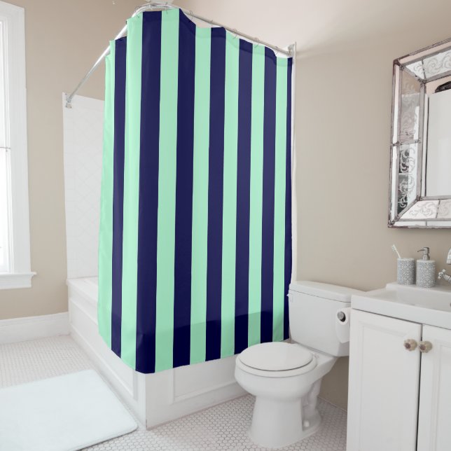 Nautische Streifen Navy Blue und Minze Green Duschvorhang (Beispiel)
