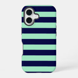 Nautische Streifen Navy Blue und Minze Green iPhone 16 Hülle