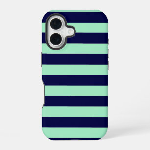 Nautische Streifen Navy Blue und Minze Green iPhone 16 Hülle