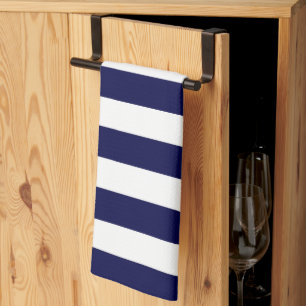 Nautische Streifen Navy Blue und White Geschirrtuch