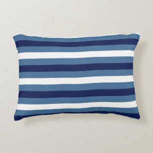 Nautische Streifen Navy Smokey Blau Crisp Weiß Dekokissen