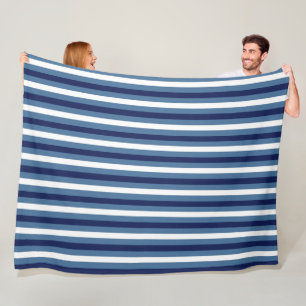 Nautische Streifen Navy Smokey Blau Crisp Weiß  Fleecedecke