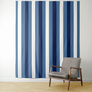 Nautische Streifen Navy Smokey Blau Crisp Weiß Wandteppich