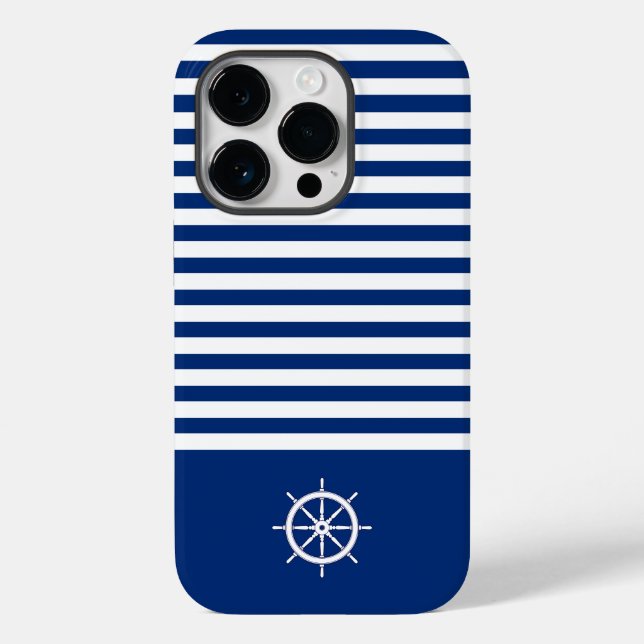 Nautische Streifen+Schiffe Rad blau+weiß Case-Mate iPhone 14 Pro Hülle (Rückseite)