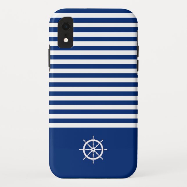 Nautische Streifen+Schiffe Rad blau+weiß Case-Mate iPhone Hülle (Rückseite)