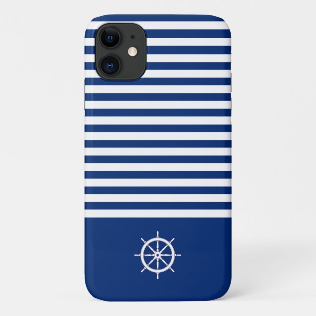 Nautische Streifen+Schiffe Rad blau+weiß Case-Mate iPhone Hülle (Rückseite)