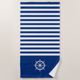 Nautische Streifen+Schiffe Rad blau+weiß Strandtuch