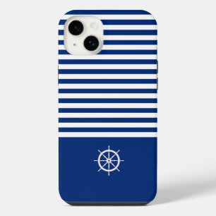 Nautische Streifen+Schiffsrad Blau+Weiß iPhone 14 Plus Hülle