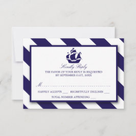 Nautische Streifen und blaues Schiff Hochzeit RSVP
