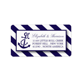 Nautische Streifen und Hochzeit des Navy Blue Anch Adressaufkleber