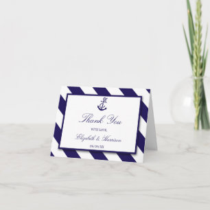 Nautische Streifen und Hochzeit des Navy Blue Anch Dankeskarte