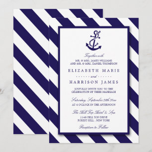 Nautische Streifen und Hochzeit des Navy Blue Anch Einladung