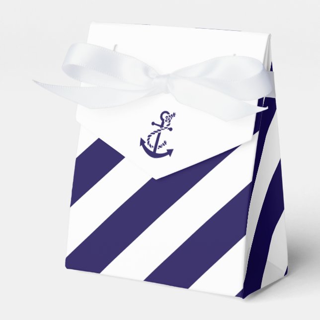 Nautische Streifen und Hochzeit des Navy Blue Anch Geschenkschachtel (Vorderseite)