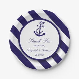 Nautische Streifen und Hochzeit des Navy Blue Anch Pappteller