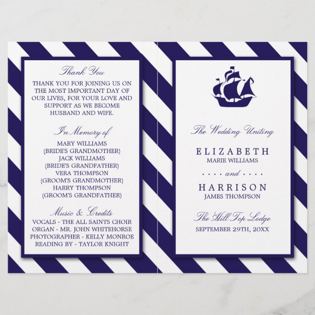 Nautische Streifen und Hochzeit eines blauen Schif (Vorderseite)