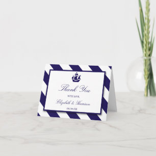 Nautische Streifen und Hochzeit eines blauen Schif Dankeskarte