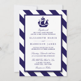 Nautische Streifen und Hochzeit eines blauen Schif Einladung