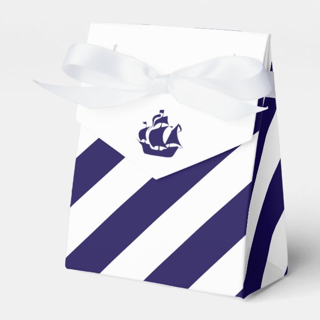 Nautische Streifen und Hochzeit eines blauen Schif Geschenkschachtel (Vorderseite)