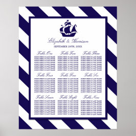 Nautische Streifen und Hochzeit eines blauen Schif Poster