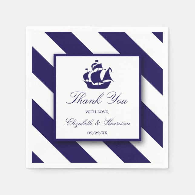 Nautische Streifen und Hochzeit eines blauen Schif Serviette (Vorderseite)