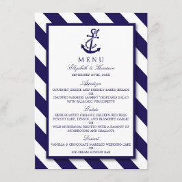 Nautische Streifen und Hochzeitsmenü des Navy Blue Menükarte