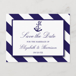 Nautische Streifen und Navy Blue Anchor Save the D Ankündigungspostkarte