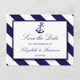 Nautische Streifen und Navy Blue Anchor Save the D Ankündigungspostkarte