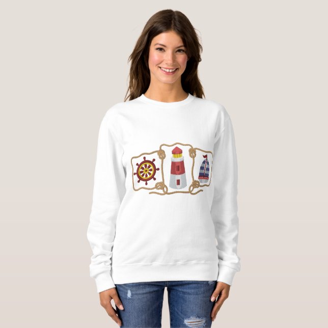 Nautische Szene Besticktes Sweatshirt (Vorne ganz)